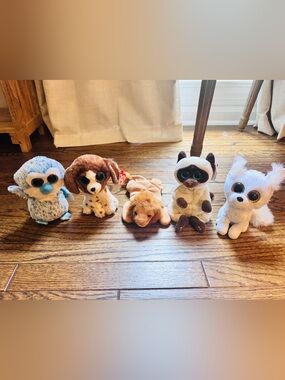 Ty Beanie Boo Plush Animal Bundle-6- Dog, Owl, Cat, Fox, Lion, Cheetah
